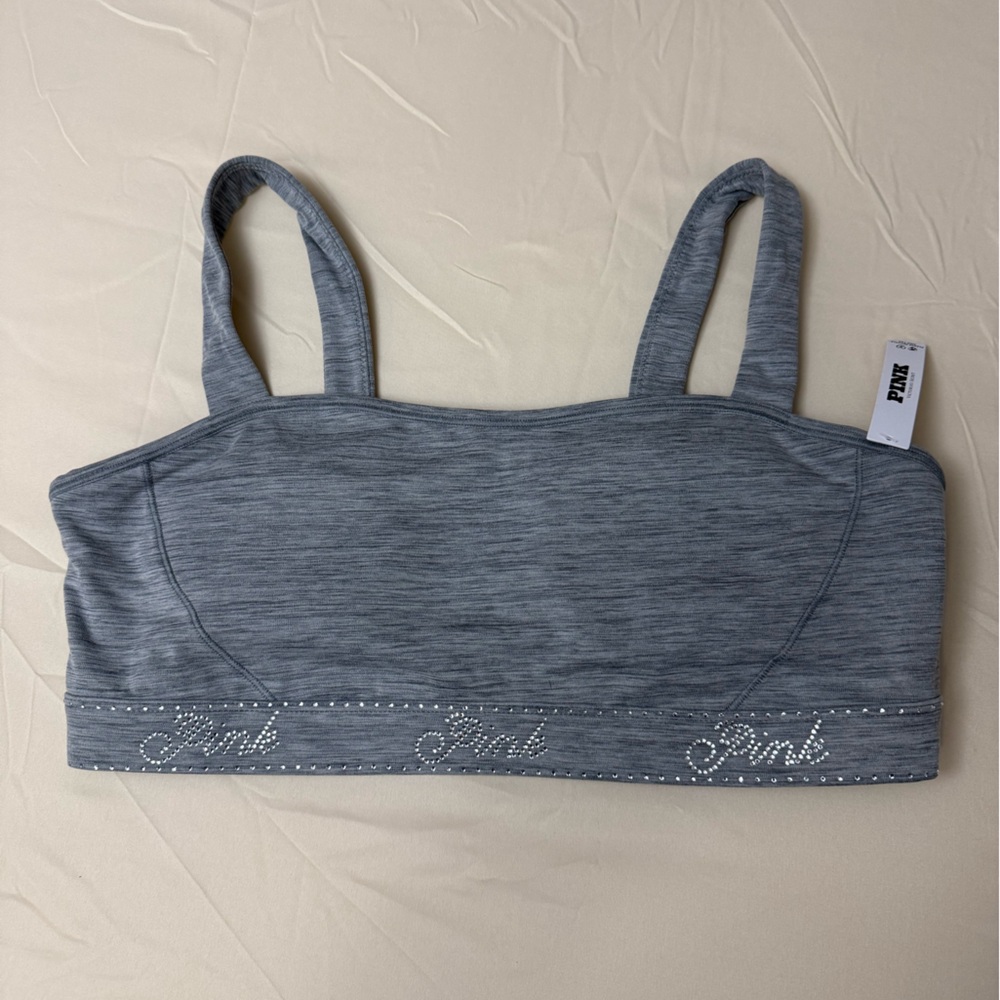 Victoria's Secret PINK Gray Relay Sports Bra with Rhinestone Logo - Picture 2 of 6